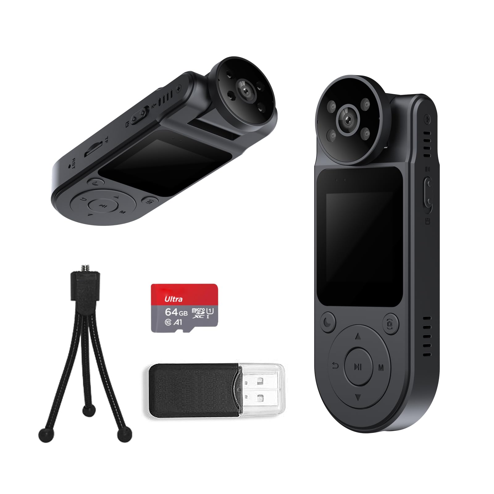 L20 1.5”Screen Body Cameras with Audio and Video Recording 1080P Wearable Personal Body Cam w/ 180° Rotating Lens 7HR Battery Night Vision 64GB Portable Body Worn Camcorder for Civilians (No WiFi)